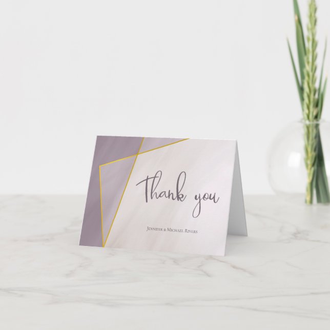 Carte cadre en or de prune muet mariage moderne merci (Devant)