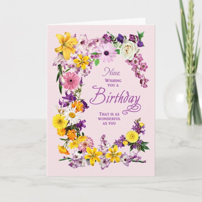 Carte Cadre Fleur d'anniversaire nièce (Devant)