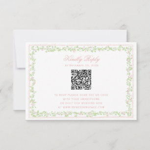 Carte Cadre floral rose pâle à blush doux RSVP avec code