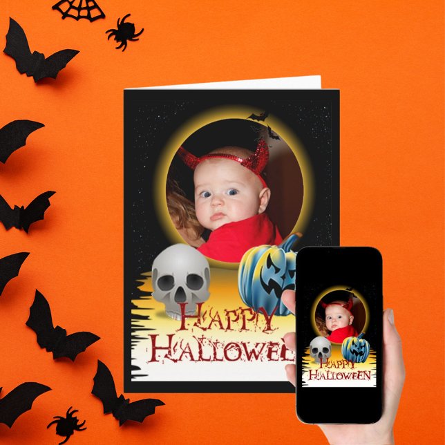 Carte Cadre photo Halloween Squelette et Jack oLantern (Halloween Photo Frame Skeleton and Jack o'Lantern Card)