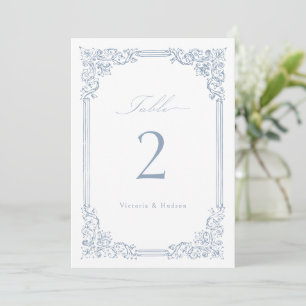 Carte Cadre Vintage bleu Dusty Élégant Numéro de tableau