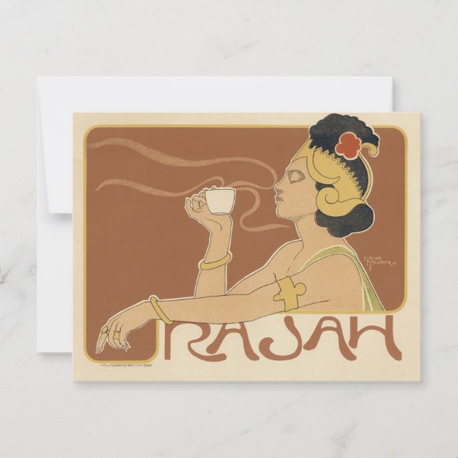 Carte Café Art Nouveau vintage Rajah, dame avec café (Devant)