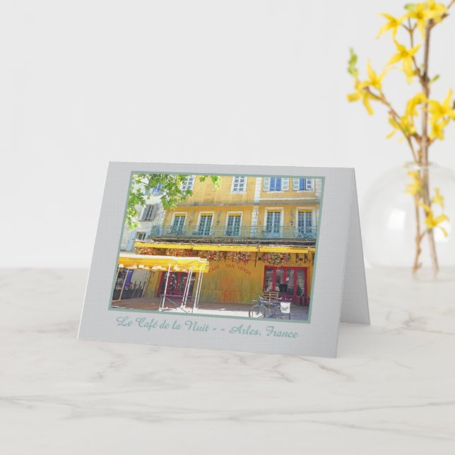 Carte "CAFE AT NIGHT IN ARLES FRANCE" Greeting Card (Fleur jaune)