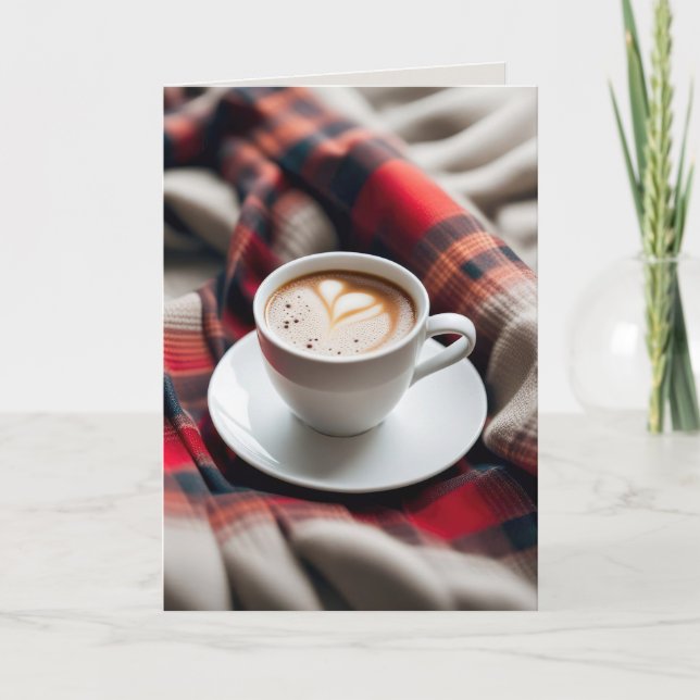 Carte Café d'anniversaire avec coeur sur une couverture (Devant)