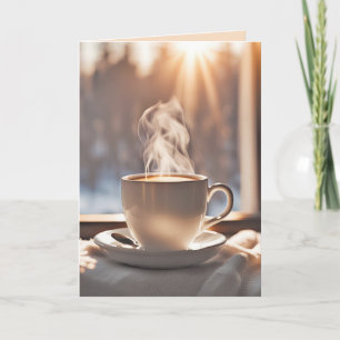 Carte Café d'anniversaire par fenêtre d'hiver