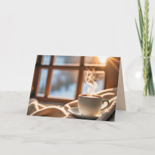 Carte Café d'anniversaire par fenêtre d'hiver