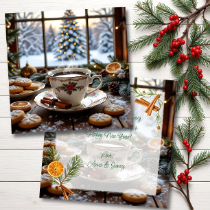 Carte Café et biscuits de Noël Fenêtre d'hiver Scène