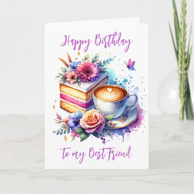 Carte Café et gâteau | Anniversaire du meilleur ami (Devant)