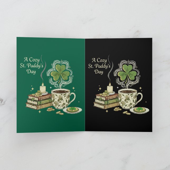 Carte Café irlandais cosy de la Saint-Patrick et livre a (Intérieur)