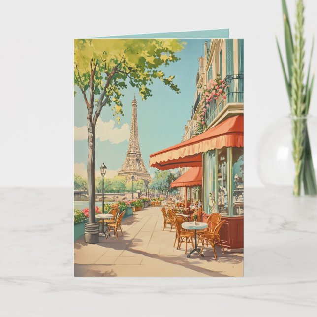 Carte Café parisien avec vue Eiffel (Devant)