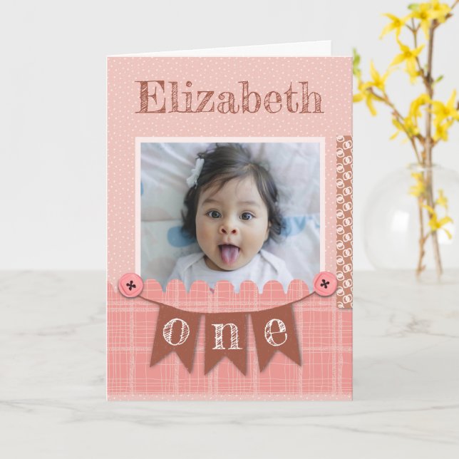 Carte Cahier de scrapbooking rose pour le 1er anniversai (Fleur jaune)