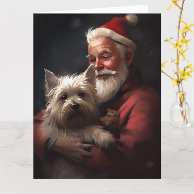 Carte Cairn Terrier avec le Père Noël Festif de Noël (Fleur jaune)