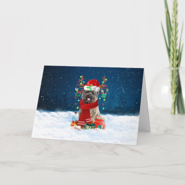 Carte Cairn Terrier Chien en neige avec cadeaux de Noël (Devant)