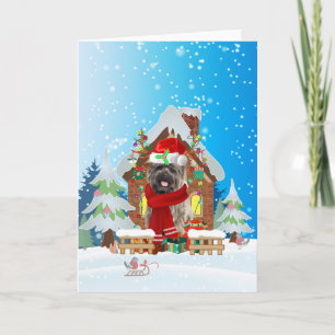 Carte Cairn Terrier dans la neige avec cadeaux de Noël