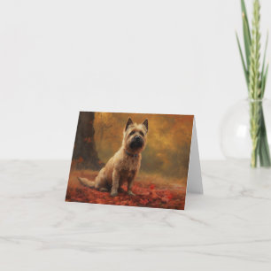 Carte Cairn Terrier dans les feuilles d'automne qui tomb