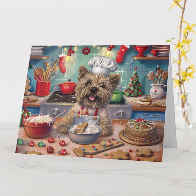 Carte Cairn Terrier Gîtes de vacances : Noël festif (Fleur jaune)