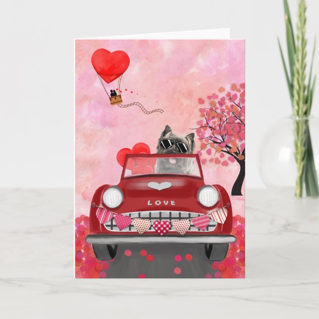 Carte Cairn Terrier voiture avec coeur Valentine's (Devant)