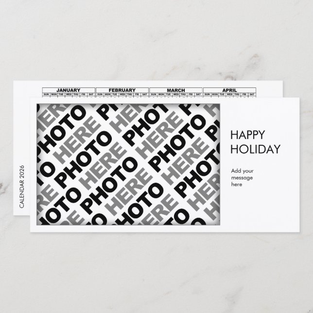 Carte Calendrier 2026 Ajouter 1 Photo Simple Card (Devant / Derrière)