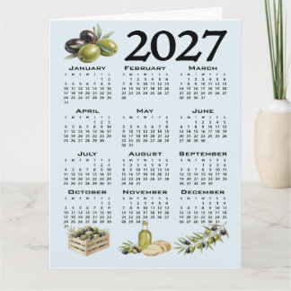 Carte Calendrier 2027, Olives Méditerranéennes, Bleu