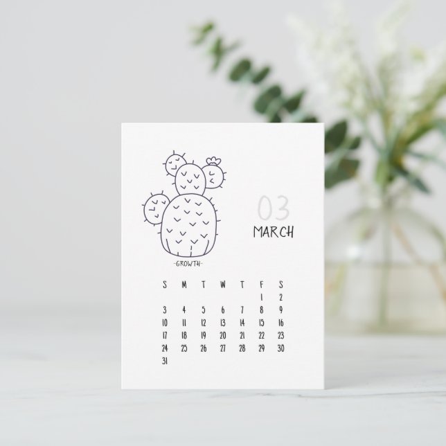 Carte Calendrier Cactus 2024 personnalisable de ma (Debout devant)