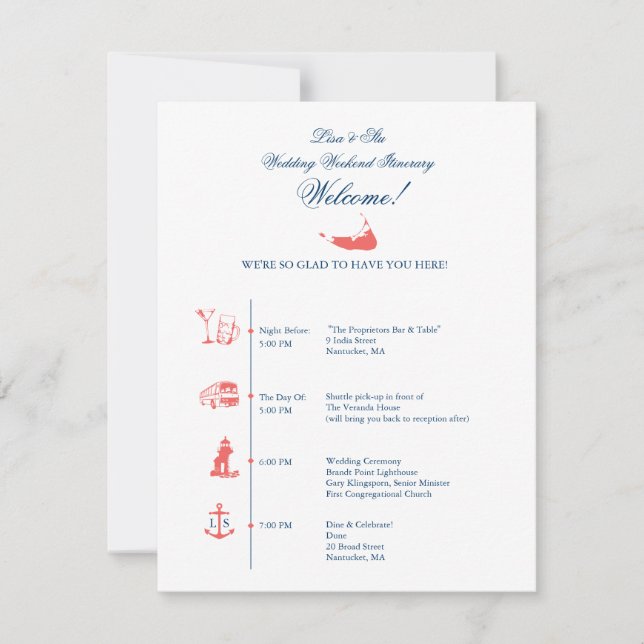Carte Calendrier de l'itinéraire de réception de mariage (Devant)