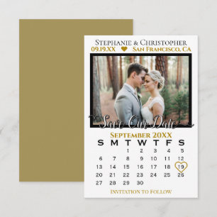 Carte Calendrier de Photo Simple Mariage Or Sauvegarder 