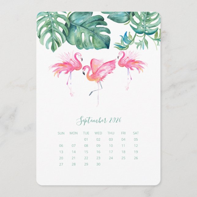 Carte Calendrier de septembre, Flamant rose rose (Devant)