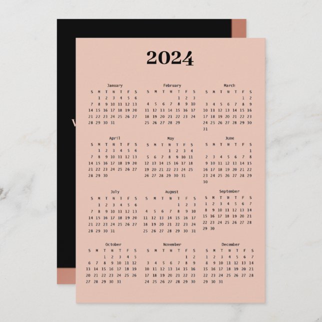 Carte Calendrier de voeux Black Rose Gold (Devant / Derrière)