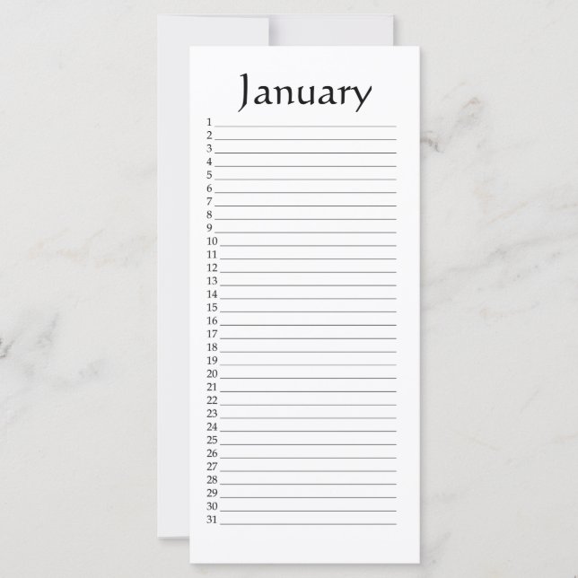 Carte Calendrier perpétuel Janvier (Devant)