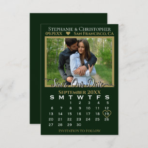 Carte Calendrier photo Hunter Mariage vert Enregistrer n