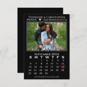 Carte Calendrier photo simple Mariage noir Enregistrer n