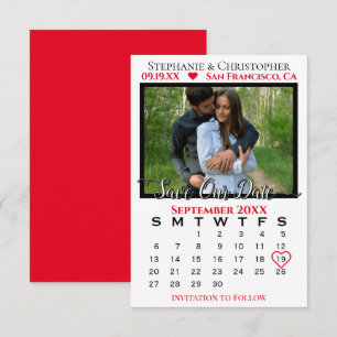 Carte Calendrier photo simple Mariage rouge Enregistrer 