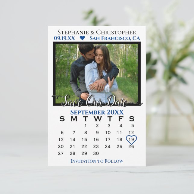 Carte Calendrier photo simple Marine Mariage Enregistrer (Debout devant)