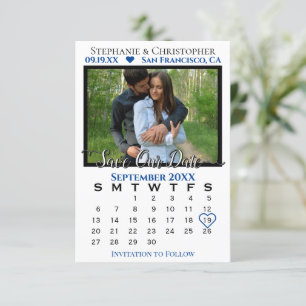 Carte Calendrier photo simple Marine Mariage Enregistrer