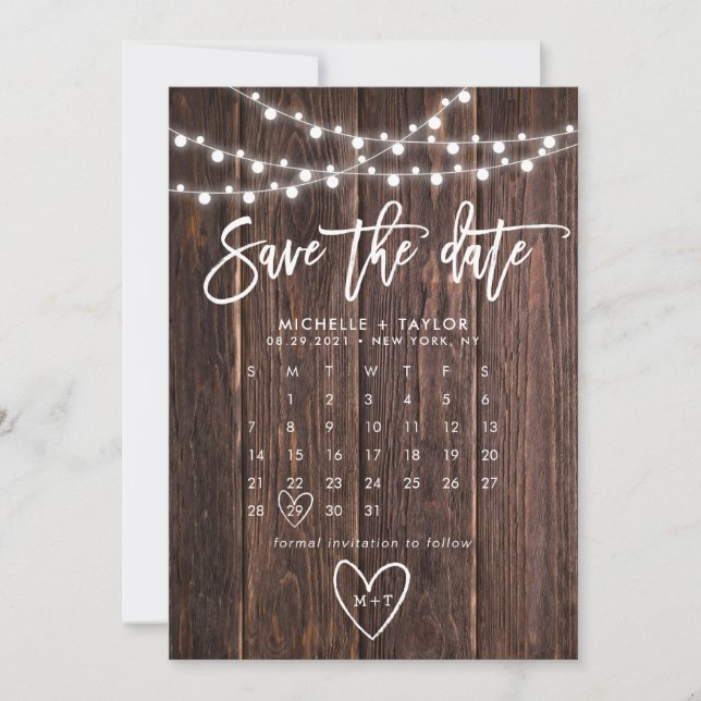 Carte Calendrier Wood Enregistrer la date (Devant)