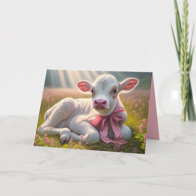 Carte Calf Blanc En Pâturage Avec Poutres De Soleil (Devant)