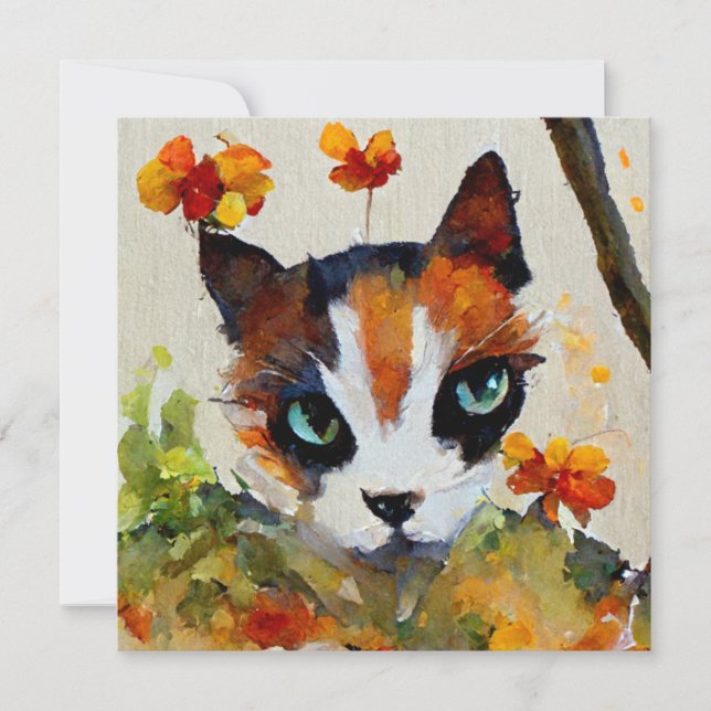 Carte Calico cat dans le jardin (Devant)