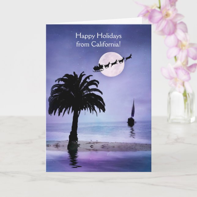 Carte California Beach avec Père Noël et Sleigh Holiday (Orchidée)