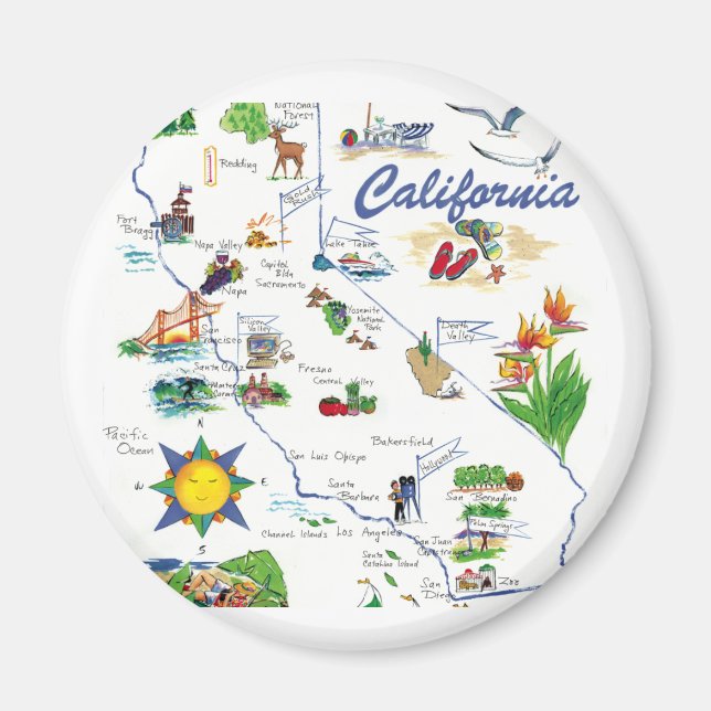 Carte californienne aimant rond (Devant)