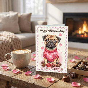 Carte Câlins et baisers de Pug Adorable Saint-Valentin