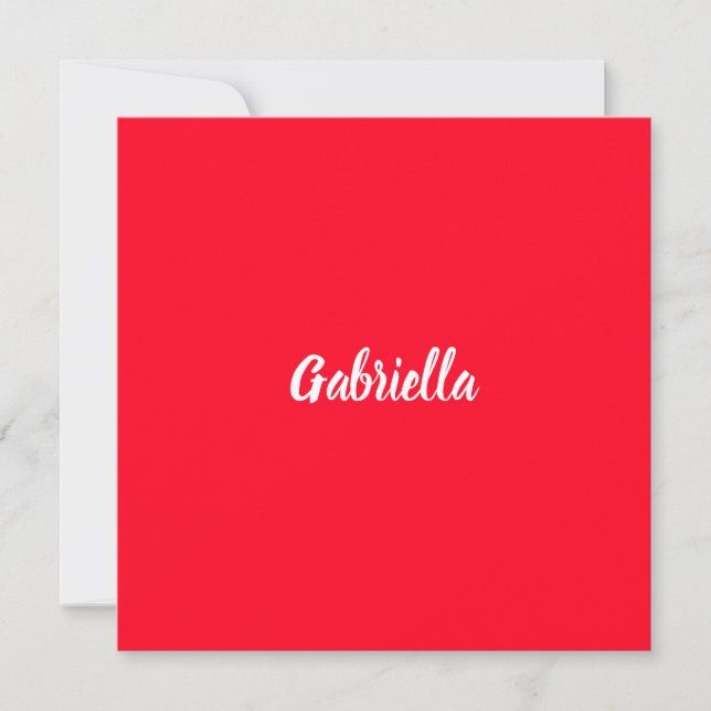 Carte Calligraphie Élégant Rouge Blanc Simple Nom Plain (Devant)