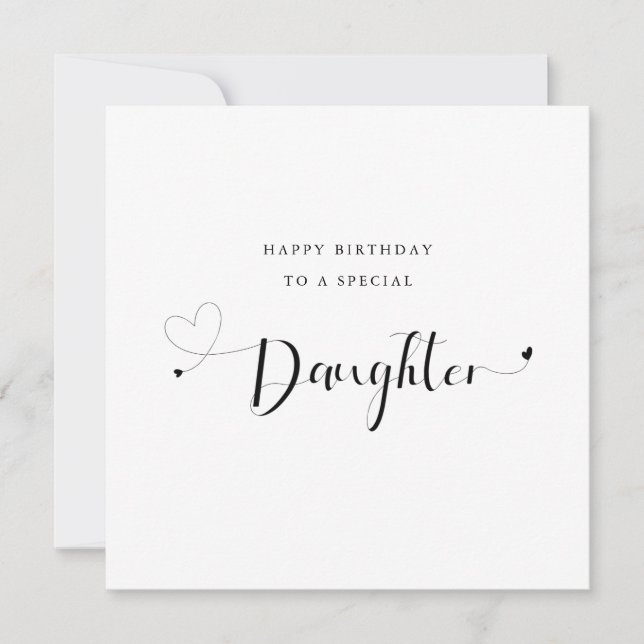 Carte calligraphie moderne coeur Fille Anniversaire (Devant)