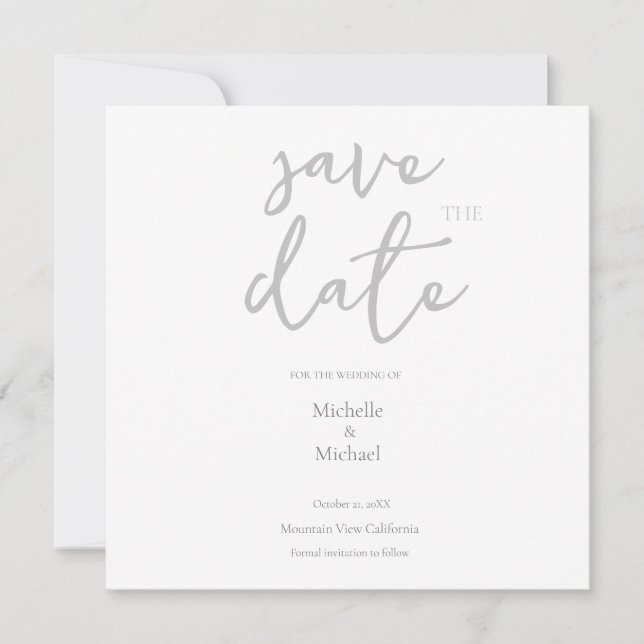 Carte Calligraphie Moderne de Mariage Save the Date (Devant)