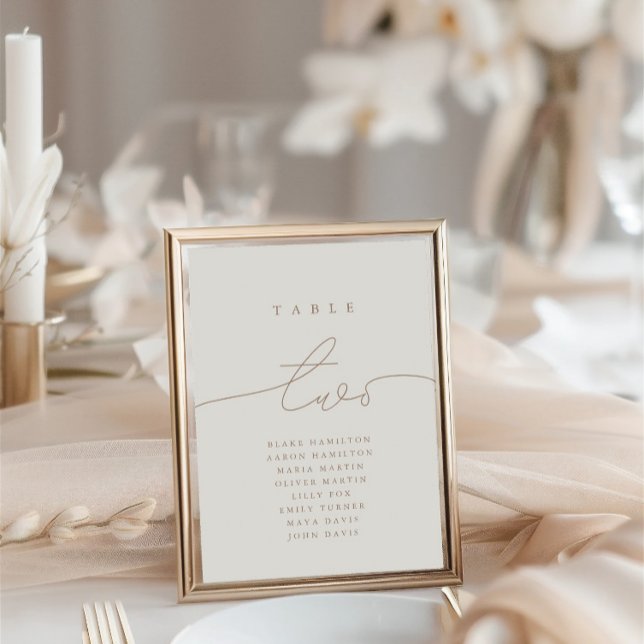 Carte Calligraphie moderne Neutre Tableau Deux Numéro de (Modern Calligraphy Neutral Table Two Table Number)