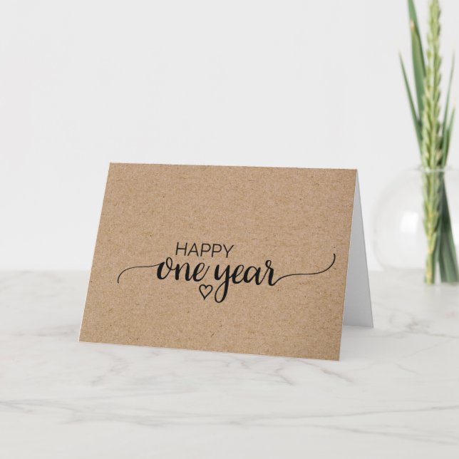 Carte Calligraphie simple Faux Kraft Un an Anniversaire (Devant)