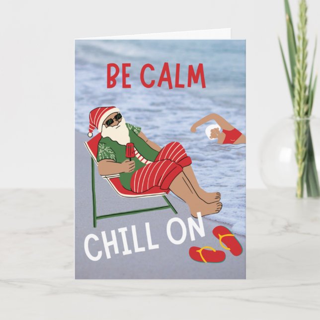 Carte Calme Chill sur Père Noël à la plage (Devant)