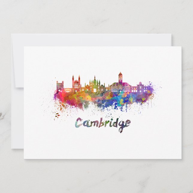 Carte Cambridge skyline in watercolor (Devant)