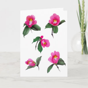 Carte Camélia rose suave peinture à l'encre et à l'aquar