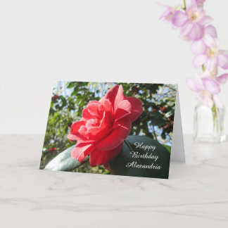 Carte Camellie rouge rayonnante - Anniversaire personnal