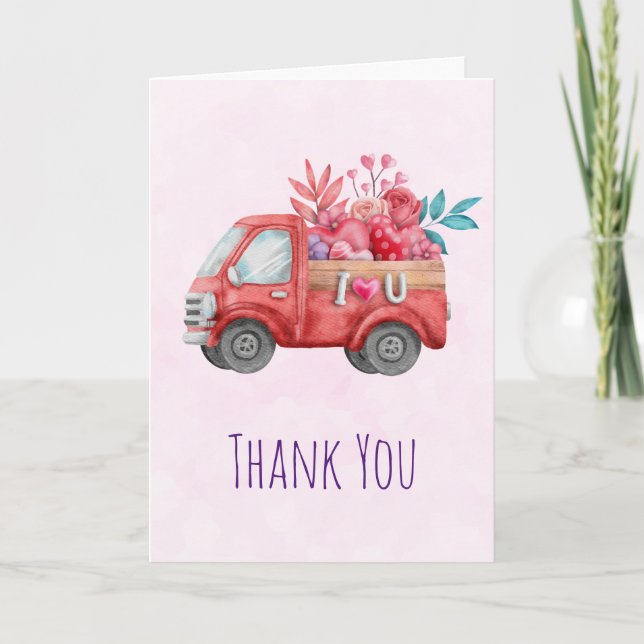 Carte Camion d'amour mignon avec Merci de fret cardiaque (Devant)